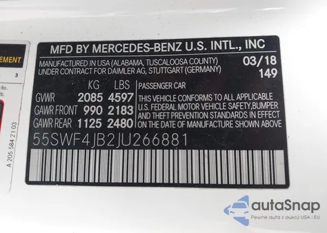 2018 Mercedes-Benz C 300 z USA, uszkodzony, nr VIN 55SWF4JB2JU266881